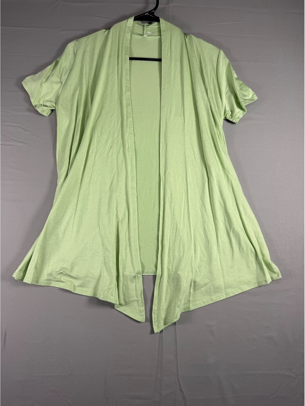 Azules Short Sleeve Open Front Solid Cardigan Light Green Size S